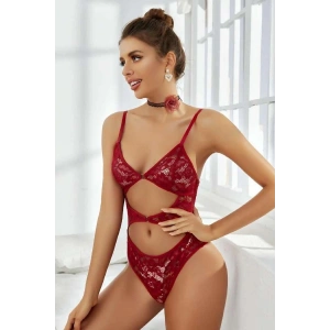 Kadın Babydoll Fantezi Harness Erotik Kıyafet 2057 Koyu Kırmızı - Royaleks