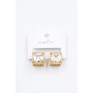 Kare Taşlı Küpe - Beyaz