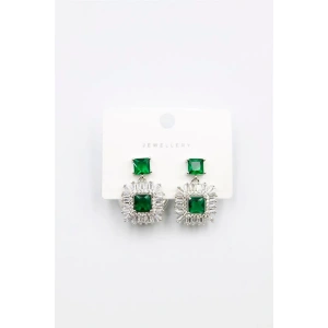 Kare Taşlı Küpe - Yeşil