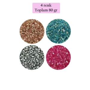 Kesme Cam Boncuk 2mm - 4 Renk - Toplam 80 Gram - BNC442