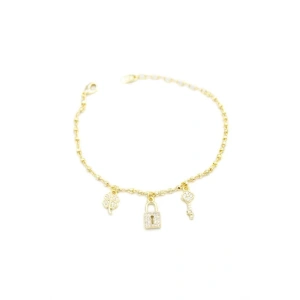 Kilit Charm Bileklik - Altın