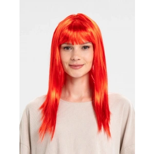 Kırmızı Renk Uzun Düz Parti Peruğu