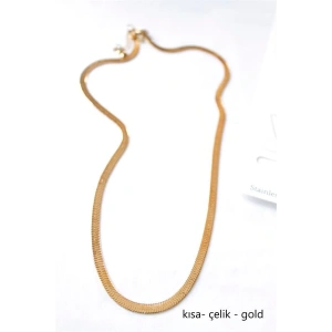 Kısa İtalyan Çelik Kolye-45 CM - Altın
