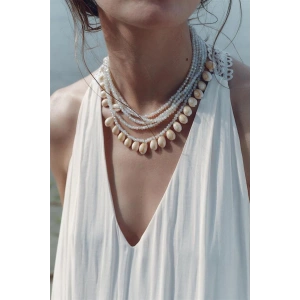 Kristal Boncuklu Kabuk Kolye - Beyaz