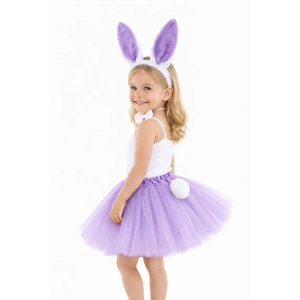 Lila Tavşan Kostüm Seti Kız Çocuk – Tütü Etek, Taç, Papyon, Ponpon