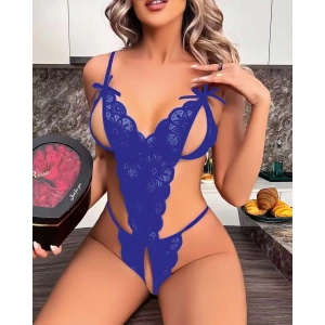 Mavi Dantel İşlemeli Özel Bölgesi Açık Fantezi Body