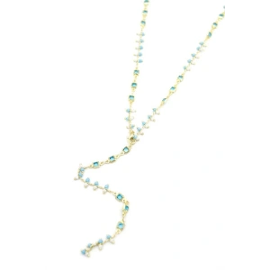 Mavi Taşlı Y Kolye - Altın