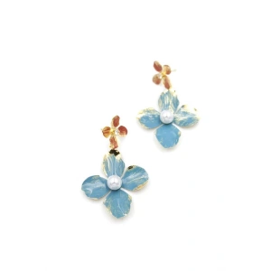 Metal Çiçek Küpe - Turkuaz