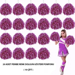 Mey İthalat® 10 Çift ( 20 Adet ) Pembe Renk 23 Nisan 19 Mayıs 29 Ekim Okul Gösteri Ponponları