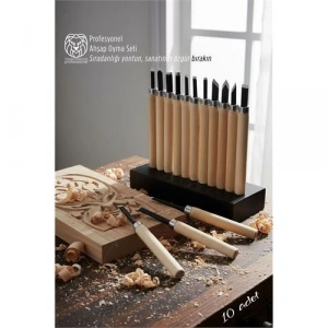 Mey İthalat® 10lu Profesyonel Ahşap Oyma Seti - Çelik Uçlu Ergonomik Zanaatkar Takımı