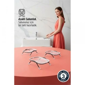 Mey İthalat® 3 lü Ayaklı Sabunluk – Su Giderli, Şeffaf Tasarım, 12 x 9 cm, Tezgah Üstü Kullanım