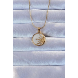 Mey İthalat® 316L Altın Renk Mineli Parlayan Güneş Kolye