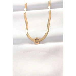 Mey İthalat® 316L Çelik C Harfli Gold Renk İtalyan Zincirli Kolye