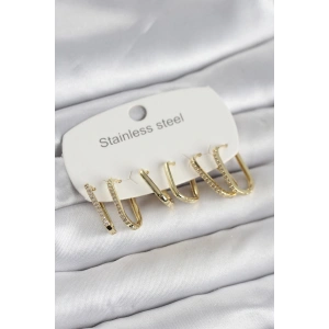 Mey İthalat® 316L Çelik Gold Renk 6lı Set Geometrik Model Kadın Küpe
