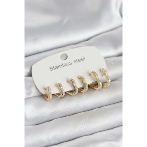 Mey İthalat® 316L Çelik Gold Renk 6lı Set Kalp Form Kadın Küpe