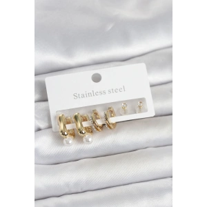 Mey İthalat® 316L Çelik Gold Renk Kadın Küpe Seti