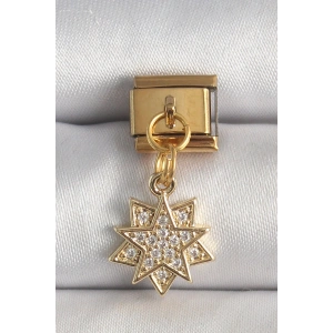 Mey İthalat® 316L Çelik Gold Renk Sallantı Zirkon Taşlı Yıldız Model Nomination Charm