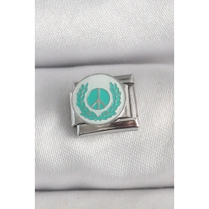 Mey İthalat® 316L Çelik Gümüş Renk Beyaz Mavi Barış İşareti İşlemeli Nomination Charm