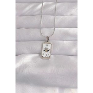 Mey İthalat® 316L Çelik Gümüş Renk Beyaz Mineli Göz Figür Tarot Kolye