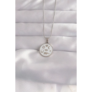 Mey İthalat® 316L Çelik Gümüş Renk Beyaz Mineli Karışık Figürlü Tarot Kolye