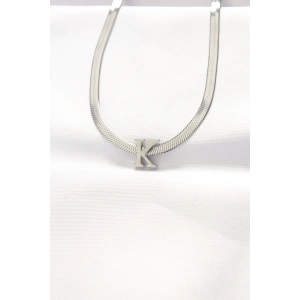 Mey İthalat® 316L Çelik K Harfli Silver Renk İtalyan Zincirli Kolye