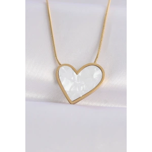 Mey İthalat® 316L Çelik Zincir Altın Renk Mermer Desenli Kalp Kolye