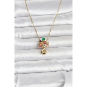 Mey İthalat® 316L Çelik Zincir Gold Renk Uçan Balon Ev Figür Kadın Kolye