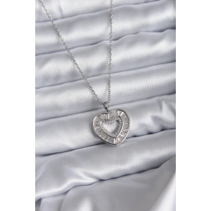 Mey İthalat® 316L Çelik Zincir Gümüş Renk Baget Zirkon Taşlı Kadın Kolye