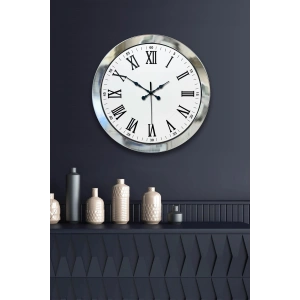 Mey İthalat® 36 cm Krom Metal Roma Rakamli Duvar Saati