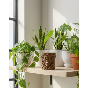 Mey İthalat® 3D Ağaç Gövdesi Formlu Yüz Figürlü Dekoratif Saksı Sanatsal Tasarım Vazo