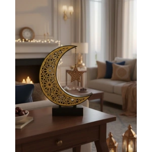 Mey İthalat® 3D Hilal Yıldız Dekor 23x23 cm Ramazan Özel Masa Üstü Süs