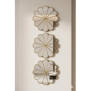 Mey İthalat® 3’lü Gold Güneş Desenli Duvar Aynası Seti 27 cm | Dekoratif Yuvarlak Ayna