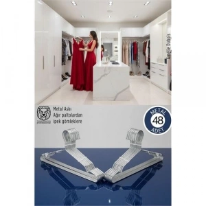 Mey İthalat® 48li Lüks Çelik Elbise Askısı - İz Yapmayan İnce Tasarım Metal Kıyafet Düzenleyici (40cm)