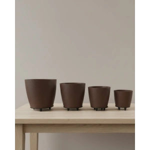 Mey İthalat® 4’lü 3D Kahve Tonlu Ayaklı Saksı Seti Modern Dekoratif Vazo Takımı