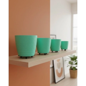 Mey İthalat® 4’lü 3D Modern Yeşil Vazo Seti Dekoratif Ayaklı Saksı Takımı