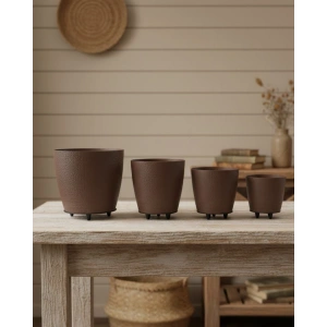 Mey İthalat® 4’lü 3D Şık Kahverengi Vazo Seti Modern Ayaklı Saksı