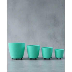 Mey İthalat® 4’lü 3D Yeşil Dekoratif Saksı Takımı Ayaklı Modern Vazo Seti