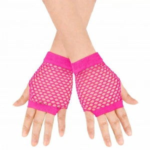 Mey İthalat® 80’ler 90’lar Retro Neon Fuşya Şeker Pembesi File Parmaksız Kısa Eldiven 11 cm