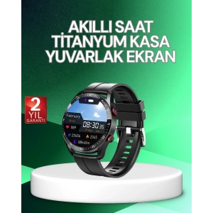 Mey İthalat® Akıllı Saat Titanyum Kasa Yuvarlak Ekran Alarm Uyku ve Sağlık Takibi Titreşimli