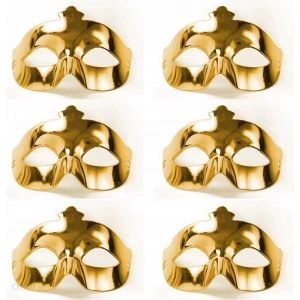 Mey İthalat® Altın Metalize Renk Düz Balo Parti Maskesi 6 Adet
