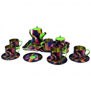 Mey İthalat® ATF-996-7A-10A 14 PRÇ.DESENLİ METAL ÇAY KAHVE