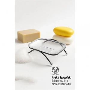 Mey İthalat® Ayaklı Sabunluk – Su Giderli, Şeffaf Tasarım, 12 x 9 cm, Tezgah Üstü Kullanım