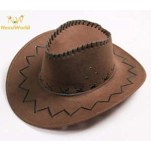 Mey İthalat® Bağcıklı Çocuk Boy Nubuk Süet Kovboy Şapkası Koyu Kahve Renk