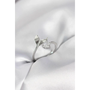 Mey İthalat® Balık Kuyruğu Model Gümüş Renk Zirkon Taşlı Kadın Yüzük