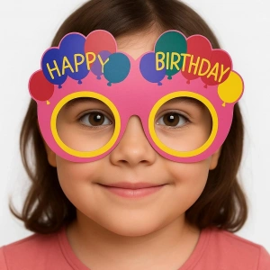 Mey İthalat® Balon Desenli Karton Doğum Günü Gözlükleri 6 Adet Pembe Renk