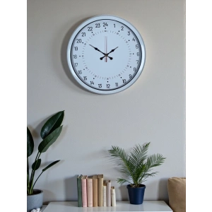 Mey İthalat® Beyaz 40 Cm Metal 24 Saat Göstergeli Özel Tasarım Duvar Saati