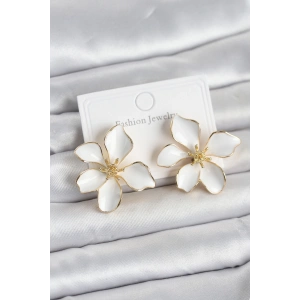 Mey İthalat® Beyaz Mineli Çiçek Model Pirinç Kadın Küpe