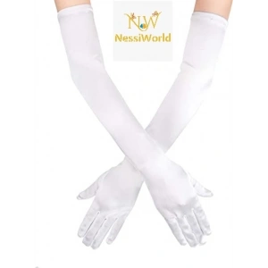 Mey İthalat® Beyaz Renk Dirseğe Kadar Uzun Kumaş Eldiven 40 cm