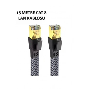 Mey İthalat® Cat 8 LAN Kablosu –Ethernet Kablosu Örgü Kaplama, Yüksek Hızlı  (15 METRE)