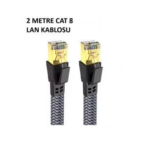 Mey İthalat® Cat 8 LAN Kablosu –Ethernet Kablosu Örgü Kaplama, Yüksek Hızlı (2 METRE)